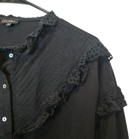 Kayra tunic frills eyelet size 38 6 small black - Picture 2 of 6
